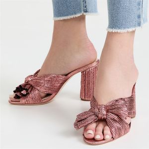 GAI GAI GAI Moda Verano Mules Tacones altos gruesos Punta abierta Tallas grandes Slegant Sweet Women Nudo de mariposa Zapatos de fiesta Zapatillas exteriores 230410