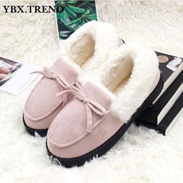 GAI GAI GAI Pantoufles Femmes Chaussures d'hiver Appartements Accueil Bowtie Peluche À l'intérieur Dames Confort Mocassins Femme Intérieur Pantuflas Slip sur la mode Y201026