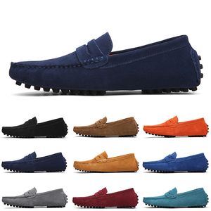 GAI Zapatos de gamuza casuales para hombre de buena calidad sin marca Negro Azul oscuro Vino Rojo Gris Naranja Verde Marrón Resbalón para hombre en zapato de cuero perezoso Eur 38-45