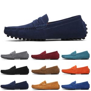 GAI Bonne Qualité Non-marque Hommes Casual Chaussures En Daim Noir Bleu Clair Vin Rouge Gris Orange Vert Marron Hommes Slip sur Chaussure En Cuir Paresseux