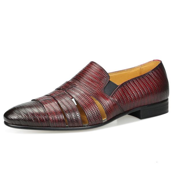 GAI Sandalias de cuero Hombres Cómodo Al aire libre Casual Moda Zapato Vino Rojo Resbalón en Verano Mocasín Caminar Masculino Cuero de vaca trenzado 230403