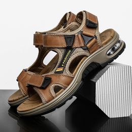 Sandalias GAI marca verano cuero primera capa piel de vaca gladiador romano sandalias de playa para hombres cojín suave zapatos para vadear 230403 GAI