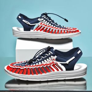 GAI verano hombres mujeres zapatillas tejido diseño playa transpirable Casual plana al aire libre parejas sandalias tamaño 48 240119 GAI