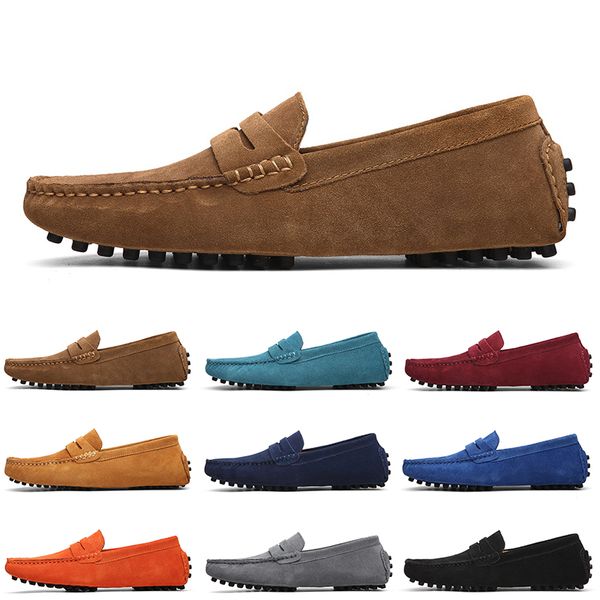 GAI, venta al por mayor, zapatos de gamuza informales para hombre sin marca, negro, azul, vino, rojo, gris, naranja, verde, marrón, zapato de cuero perezoso sin cordones para hombre EUR 38-45