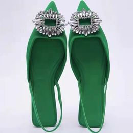 GAI Zapatos con tiras en la espalda y tacón bajo con diamantes verdes desnudos poco profundos y punta estrecha para mujer Sandalias de mujer 230314