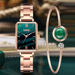 Vrolijk merk vrouwen kijkt mode groene dial square dames kwarts pols horloge armband eenvoudige jurk luxe horloges voor dames253e