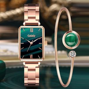 Vrolijk merk vrouwen kijkt mode groene dial square dames kwarts pols horloge armband eenvoudige jurk luxe voor nbsp