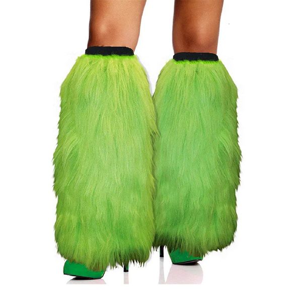 Guêtres 45 cm Fuzzy fausse fourrure jambières talons bottes longues manchette couverture a élasticité une paire Dionysia botte carnaval vert 231121