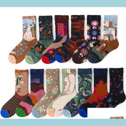 Guêtres Nouvelles Femmes Longue Chaussette Dessin Animé Imprimer Creative Mode Personnalisé Nouveauté Hommes Chaussettes Hiver Chaud Confortable Coton Drop Delive Dh2Fc