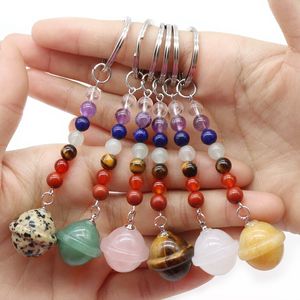 Porte-clés en pierre en forme de planètes galactiques, 7 couleurs, chaînes de perles Chakra, breloques, porte-clés en cristal de guérison pour femmes et hommes