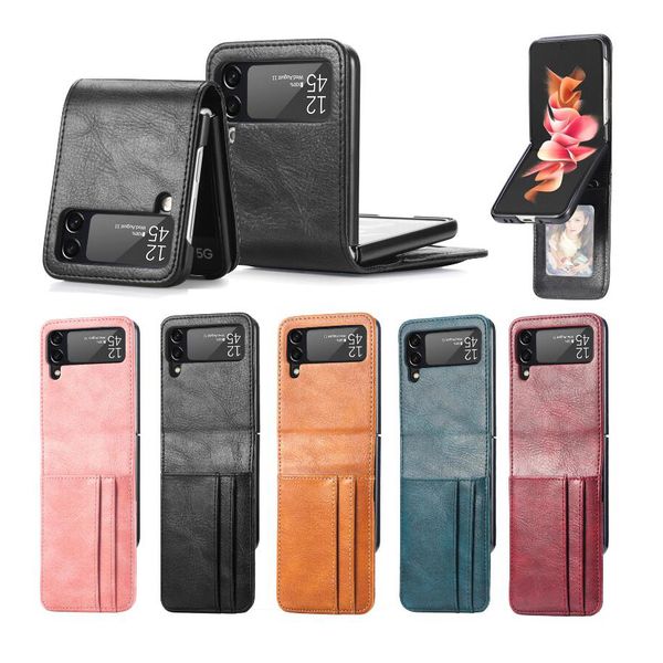 Galaxy Z FLIP 4 3 2 flip4 flip3 flip2 5G étui pour téléphone portable pliant de haut en bas un étui de protection en cuir multi-cartes pour samsung