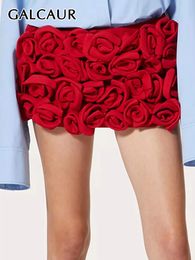 GALCAUR Élégant Solid Patchwork Appliques Shorts pour femmes hautes taille Tempérament mimassin minimaliste pantalon féminin 240518