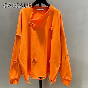 Sweat-shirt surdimensionné Galcaur pour les femmes o cou sur le cou à manches longues créatrices coréennes sweteurs de créateurs vêtements de mode féminin 231221