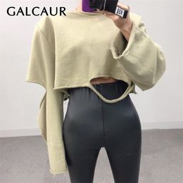 GALCAUR Streetwear Hollow Out Sudadera para mujer O Cuello Manga larga Sudaderas femeninas 2020 Otoño Moda de gran tamaño Nuevo T200727