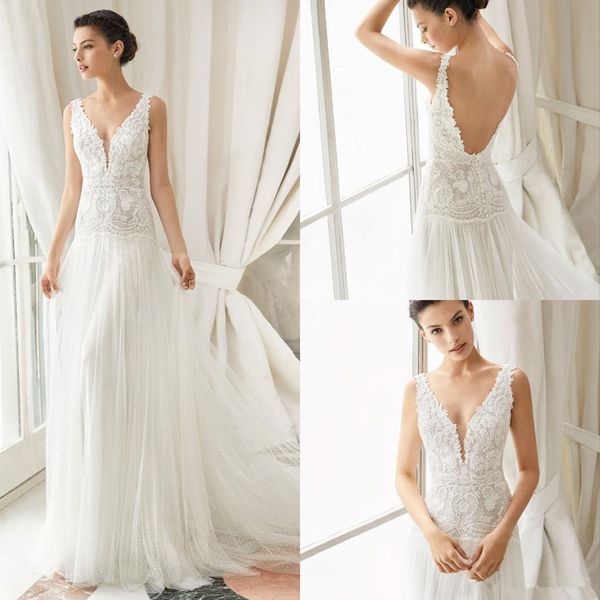 Gali Karten Bohême Robes De Mariée Col En V Sexy Dos Nu Une Ligne De Dentelle Appliques Plage Robe De Mariée Spot Tulle Plus La Taille Robes De Mariée 4311