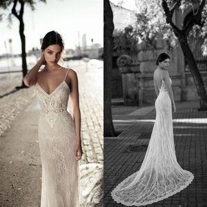 Gali Karten Lace Mermaid Wedding Jurken Backless Spaghetti Braps Lace Appliqued Wedding Bridal Ghowns Robe de Mariee266Q
