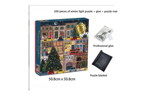 Galison – Puzzle lumières d'hiver, 500 pièces, papier feuille d'or, cadeau de rue de noël, jouets éducatifs de décompression