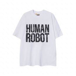 Galeries DEPT Harajuku 23SS Printemps Vintage Timbre d'or lavé Lettres de ROBOT HUMAIN Logo imprimé T-shirt Lâche Surdimensionné Hip Hop Unisexe T-shirts à manches courtes YEU