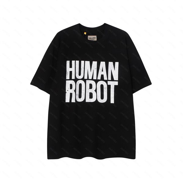 Galerías DEPT Harajuku 23SS Primavera Vintage Sello de oro lavado Letras de ROBOT HUMANO Logotipo impreso Camiseta suelta de gran tamaño Hip Hop Camisetas de manga corta unisex WMU