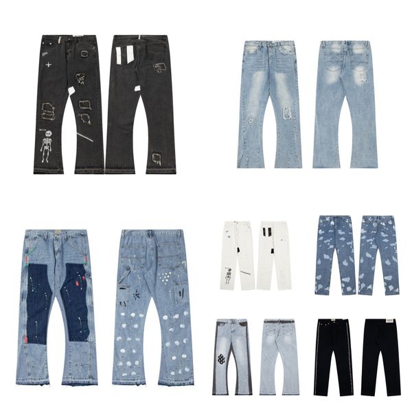 Galería Dep Gallery Pant diseñador negro Jeans apilados para hombres Jeans para hombres Galería Dep Galería Holgada Jeans Depor Deuda Inglés Jeans apilados Close Y2K Jeans Men pantalones