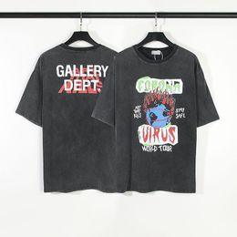 Galería vintage lavado desgastado dpt rasgado manga corta hombres y mujeres sueltas casual hip hop cuello redondo de moda camisetas de algodón