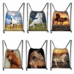 Gallo Animal Horse Print Bolso con cordón Mujeres Fi Bolsas de almacenamiento para mochila de viaje Niñas Bookbag Zapatos Titular Regalo v3LS #