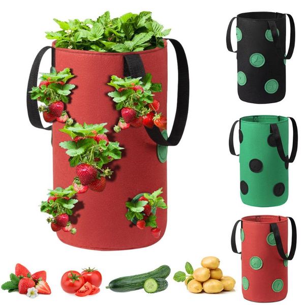 Bolsa de plantación de fresas de galones, contenedor de múltiples bocas, bolsa para plantador de cultivo, maceta para cultivo de plantas de raíz, suministros de jardín, macetas