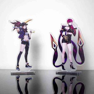 Figurines d'action de jeu LOL K/DA, support en acrylique, modèle Ahri Kaisa Akali Evelynn, personnage Cosplay K/DA, plaque de décoration de bureau, signe debout AA220318