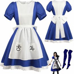 Juego Alice Madn Returns Cosplay Disfraz Halen Maid Dres Apr Dr y calcetines Mujeres Anime Girl Carnival Party Dr Up b5ic #