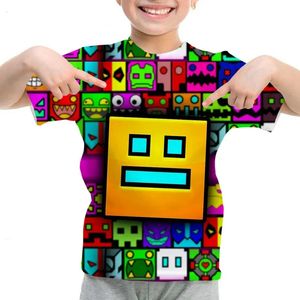 Game Angry Geometry Dash Tshirt Boy Girls Cartoon 3D Print Kids Tshirts Summer Summer à manches décontractées T-shirt Enfants Vêtements 240511
