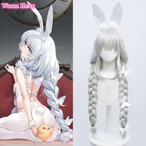 Game Azur Lane MNF Le Malin Cosplay Wig Bunny Girl Sier White 90cm Twist Braid Heat Resistant Hair Halloween Party Pruiken 230908