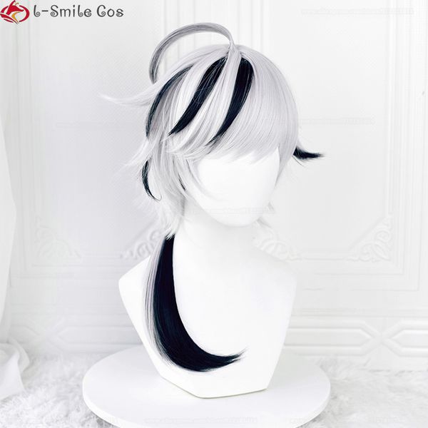Game Blade Cosplay Wig 62cm Silver White Highlights Blue Black Black Smowp Cosplate Cosplay Anime Wigs + Wig Cap
