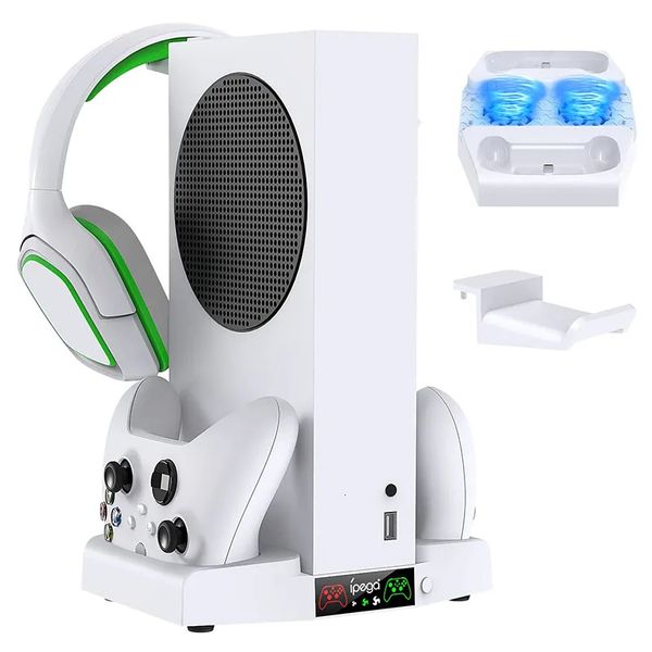 Soporte de ventilador de refrigeración para consola de juegos, base de carga con controlador Dual para Xbox Series S, soporte de almacenamiento de auriculares para XboxSeries, accesorios de juego