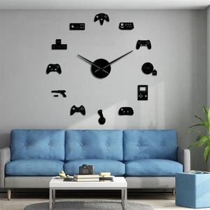 Contrôleur de jeu vidéo bricolage horloge murale géante jeu joysticks autocollants Gamer mur art vidéo jeux signes garçon chambre salle de jeux décor Y2428