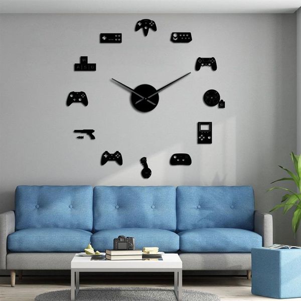 Contrôleur de jeu vidéo bricolage horloge murale géante jeu joysticks autocollants Gamer mur Art vidéo jeux signes garçon chambre salle de jeu décor Y2364