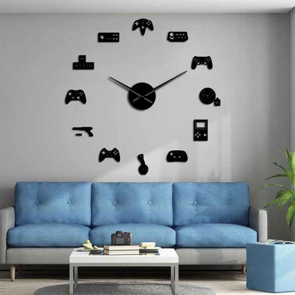 Contrôleur de jeu vidéo bricolage horloge murale géante jeu Joysticks autocollants Gamer mur Art vidéo jeux signes garçon chambre salle de jeu décor Y213D