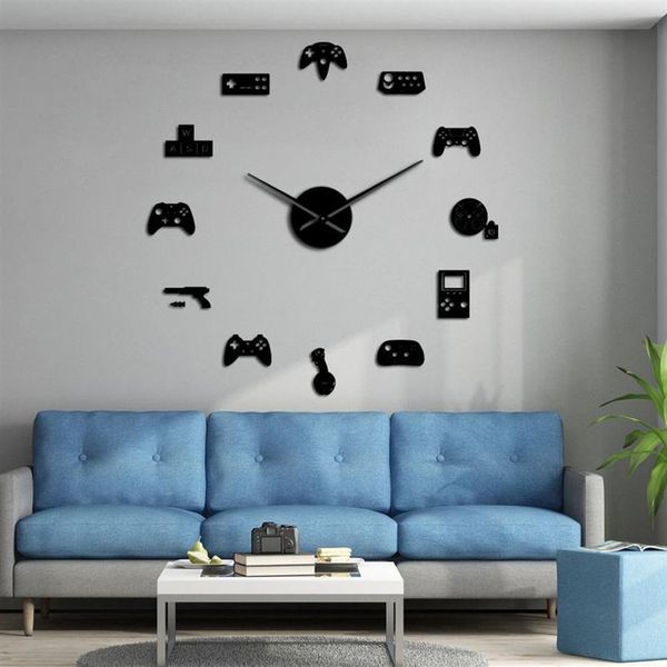 Contrôleur de jeu vidéo bricolage horloge murale géante jeu joysticks autocollants Gamer mur art vidéo jeux signes garçon chambre salle de jeux décor Y2428