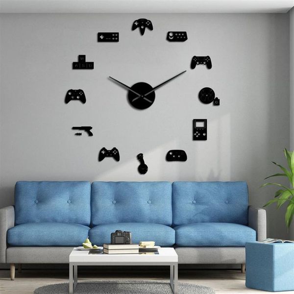 Contrôleur de jeu vidéo bricolage horloge murale géante jeu Joysticks autocollants Gamer mur Art vidéo jeux signes garçon chambre salle de jeu décor Y305G