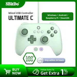 Game Controllers 8bitdo Wired Gaming Controller Gamepad Ultimate C Accessoires voor pc Windows 10 11 Steam Raspberry Pi Android