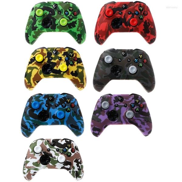 Controladores de juego Camuflaje Silicona Gamepad Cover 2 Joystick Caps para XBox One X S Controller