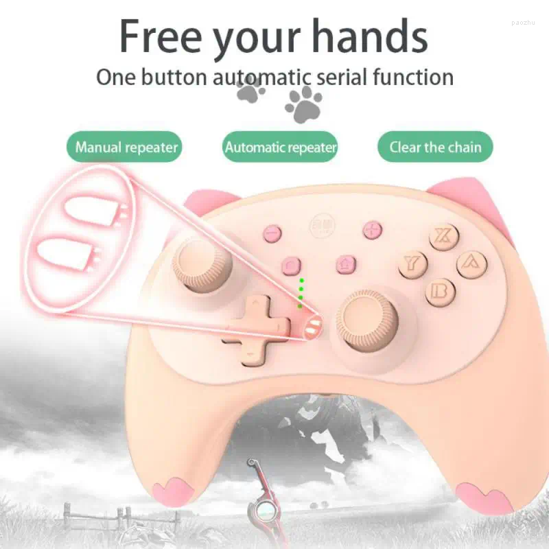 Spelkontroller Cartoon Kitten Wake Up Voice Wireless Controller Headset Support Compatible Switch/Switch Lite/Switch OLED