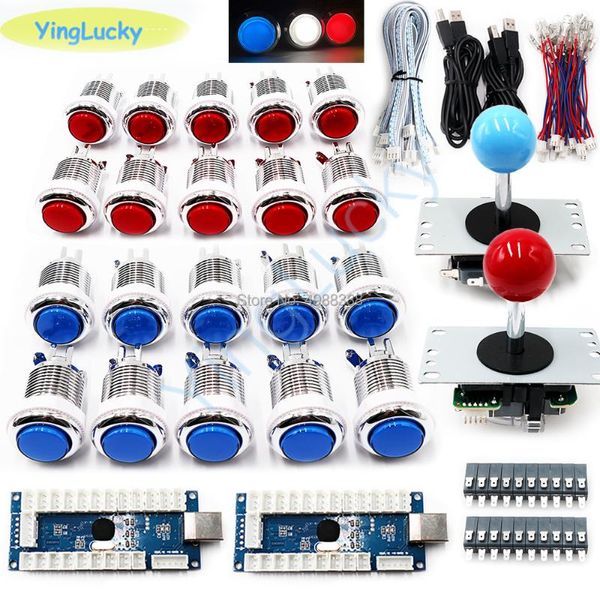 Controladores de juego Joysticks 2 jugadores DIY Joystick Kit USB Zero Delay Ps3 Board 12v LED Botón Sanwa Wire para PC MAME Raspberry Pi Arcade