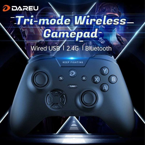 Controladores de juegos Joysticks DAREU Tri-modo Gamepad RGB Bluetooth Inalámbrico 2.4G E-sports Joystick Controlador de juegos Macro Botón trasero para Android PC TV GamesY240322