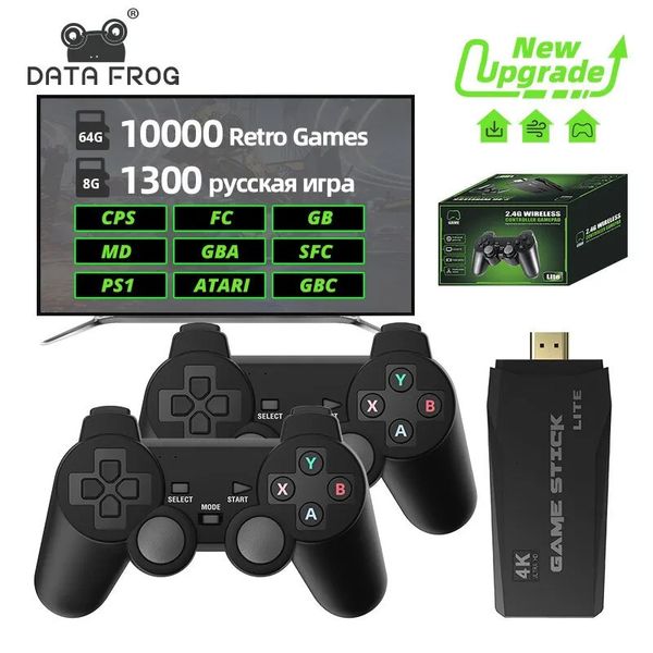 Contrôleurs de jeu Joysticks DATA FROG Console de jeu vidéo rétro 2.4G Console sans fil Game Stick 4k 10000 jeux Console de jeu portable Dendy pour TV 231025