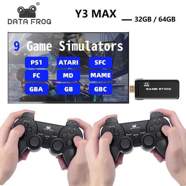 Contrôleurs de jeu Joysticks DATA FROG Y3 MAX Sortie 4K HD Consoles de jeu rétro 32 Go/64 Go 2.4G Double contrôleurs sans fil PS1/FC/GBA TV Console de jeu Dendy T220916