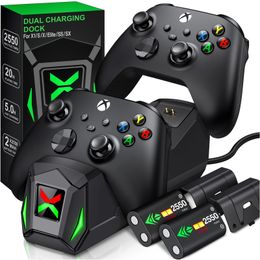 Gamecontrollers Joysticks Dual Fast Charger voor Xbox One X S Elite Series X S Draadloze controller 2X2550mAh Oplaadbare batterij