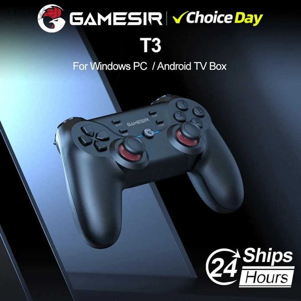 Contrôleurs de jeu joysticks Gamesir T3 Contrôleur sans fil Joystick GamePad pour PC Android TV Box Ordinier ordinateur portable Windows 7 10 11 Double vibration D240424