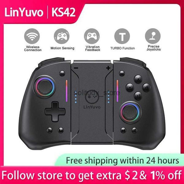 Controladores de juegos Joysticks Linyuvo KS42 Joypad Controlador inalámbrico para el Switch Jugo Metal Joystick de 6 ejes Gyroscope Bluetooth Gaming Board Q240407