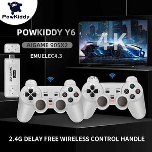 Contrôleurs de jeu joysticks powkiddy y6 2.4g wireless gaming tv stick rétro 1 console vidéo portable à domicile 4K support haute définition Q240407