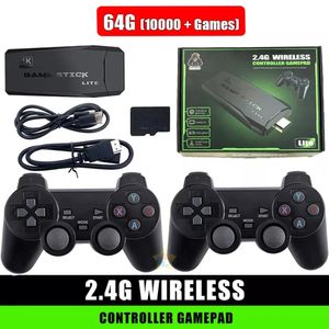 Contrôleurs de jeu Joysticks Console de jeux vidéo 2,4 G Double contrôleur sans fil Game Stick 4K 10 000 jeux 64 32 Go Jeux rétro pour PS1/GBA Boy Cadeau de Noël 231024